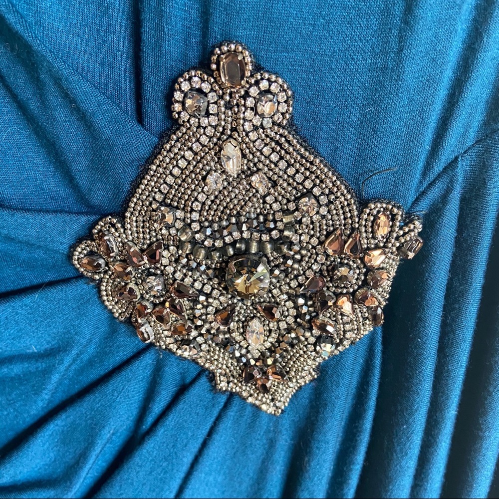 Teal Bodycon Dress with Crystal Embellishment - Picture 4 of 4